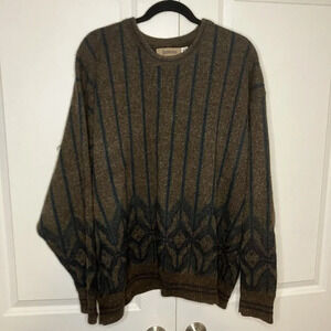 Vintage Jantzen Brown Alpaca Blend Knit Grandpa Stripe Sweater Mens 2x Neutral
